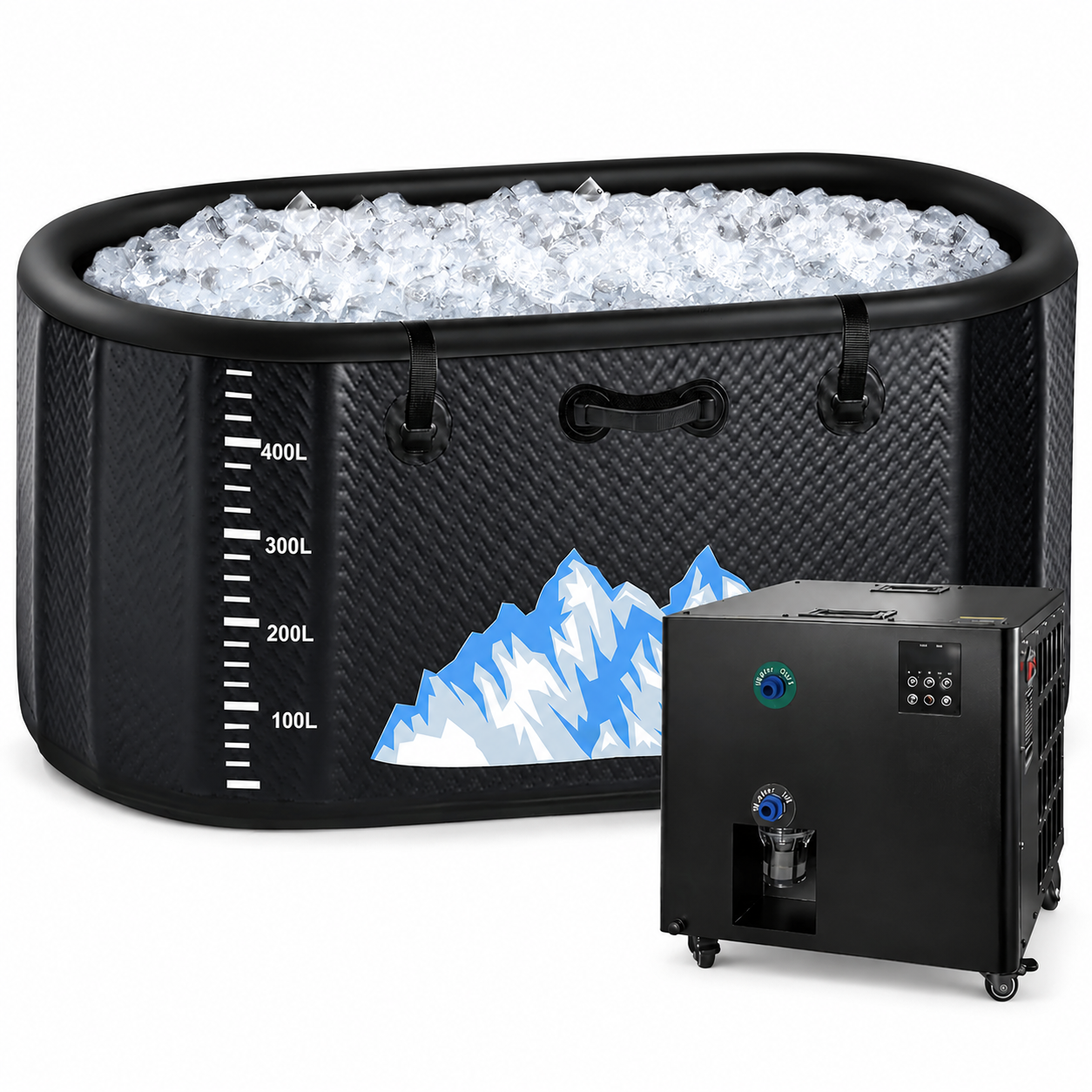 Cold Plunge Tub, 248 Gallon, 1 Horsepower, Heavy-Duty Ice Bath Tub for Athletes with Hot & Cold, Portable Inflatable Plunge Chiller with Water Treatment Kit, Immersion Therapy, Wifi (Black, 1 Set)